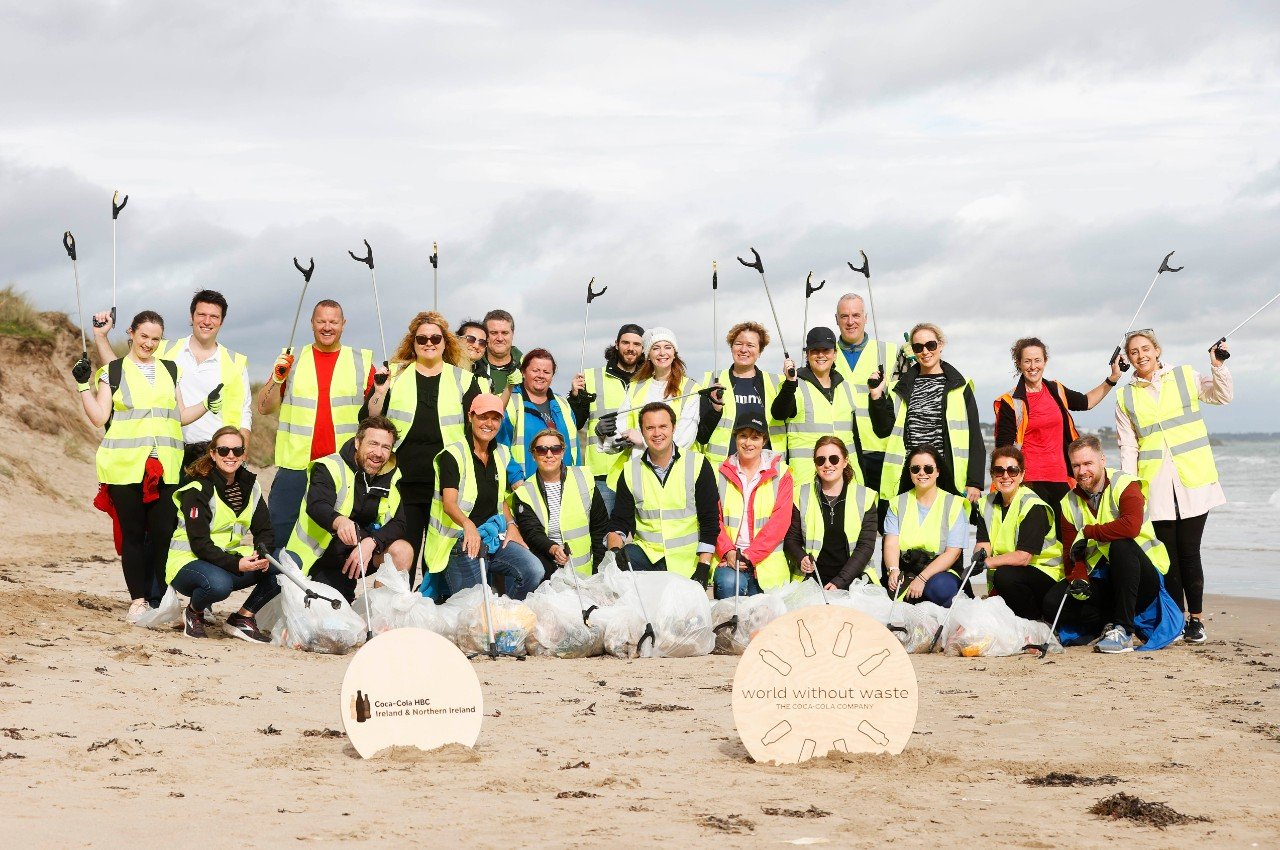 *** NO REPRODUCTION FEE *** DUBLIN : 7/10/2021 :  Pictured was Coca-Cola HBC employees participating in their annual ‘Big Clean-Up’ on Portmarnock Beach, Co Dublin. The Coca-Cola system undertook another ambitious volunteering initiative today (Thursday 7th October) with an estimated 100 employees across the island of Ireland partaking in their annual ‘Big Clean-Up’. Coca-Cola employees took to three beaches across the island – Portmarnock in Dublin, Renville in Galway and Murlough Beach in Co. Down - to remove litter from the coastline. Eighty-six bags of litter, weighing more than half a tonne, were removed from beaches over the course of the day thanks to the efforts of volunteers. The initiative is part of Coca-Cola commitment to support a World Without Waste; the company’s strategy to design more sustainable packaging, collect back its packaging for recycling, and partner with communities, NGOs and the wider industry to clean-up the planet. For more information about Coca-Cola’s sustainability goals, visit ie.Coca-ColaHellenic.com.MEDIA CONTACT :  Ciara Cashen, Coca-Cola HBC Ireland and Northern Ireland: email Ciara.Cashen@cchellenic.com mobile 086 194 0885